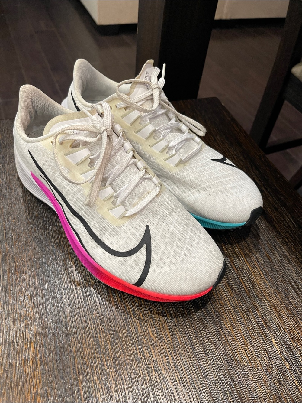 Nike Zoom Pegasus 37 Running Sneakers with Black Swoosh and Pink & Teal Accents